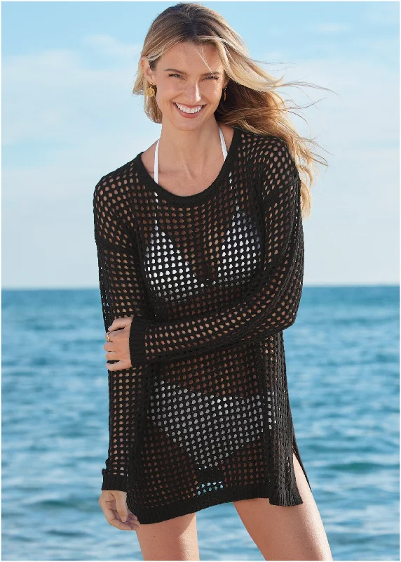 Crochet Tunic Cover-Up - Black Beauty