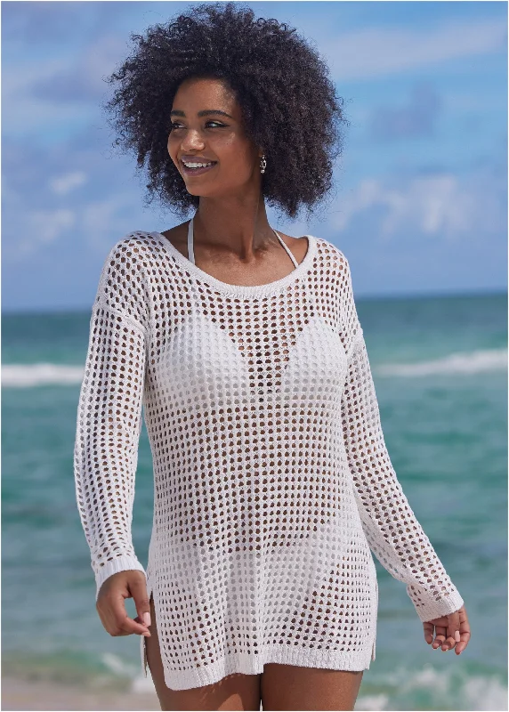 Crochet Tunic Cover-Up - Pearl White